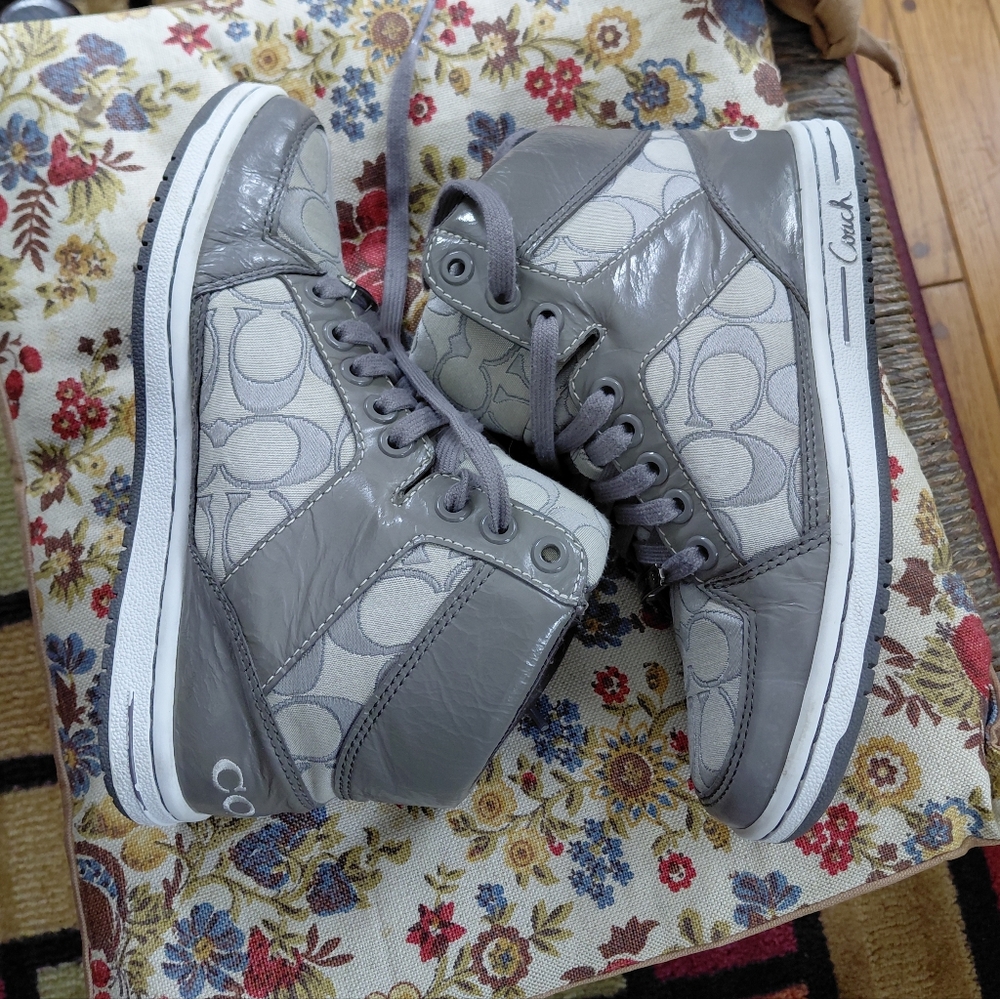 Coach Norra olive gray logo print high top sneakers Womens 5.5 - Picture 5 of 9